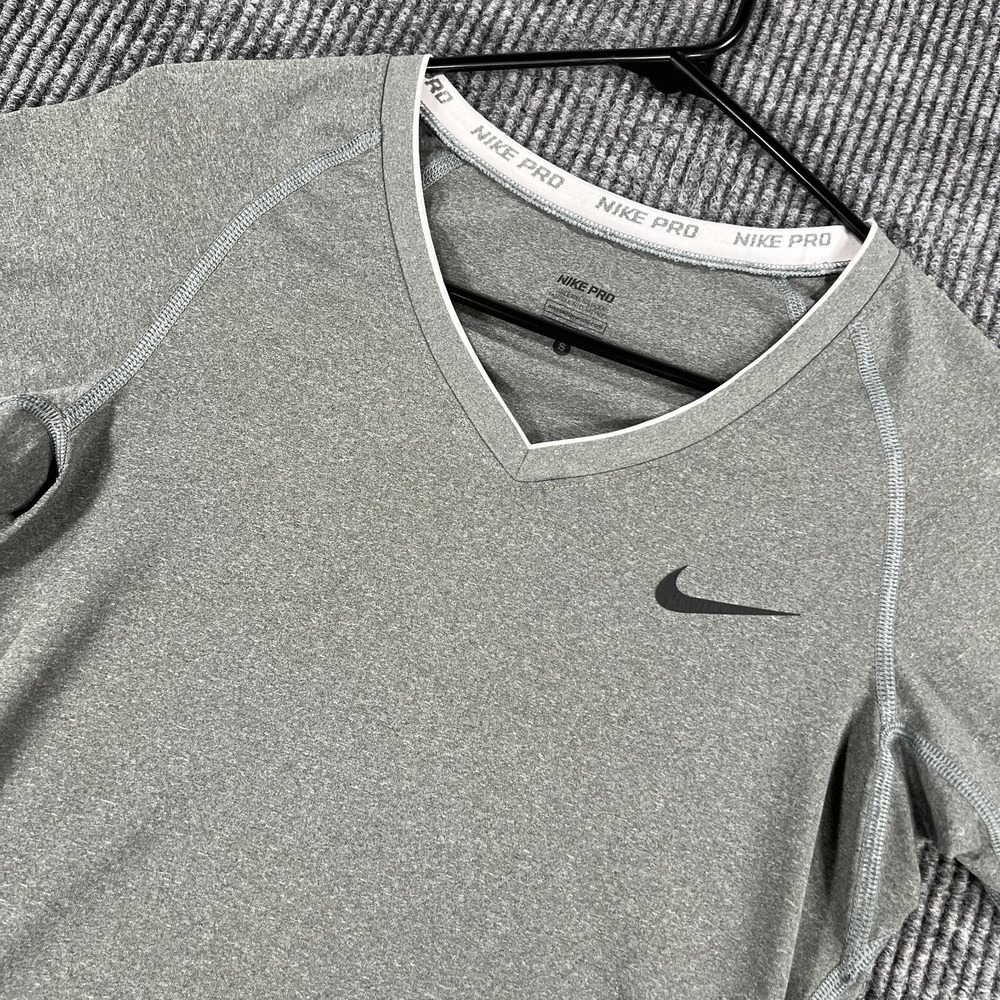 Nike Pro Shirt Womens Small Gray Long Sleeve V Neck Training Active Workout Gym